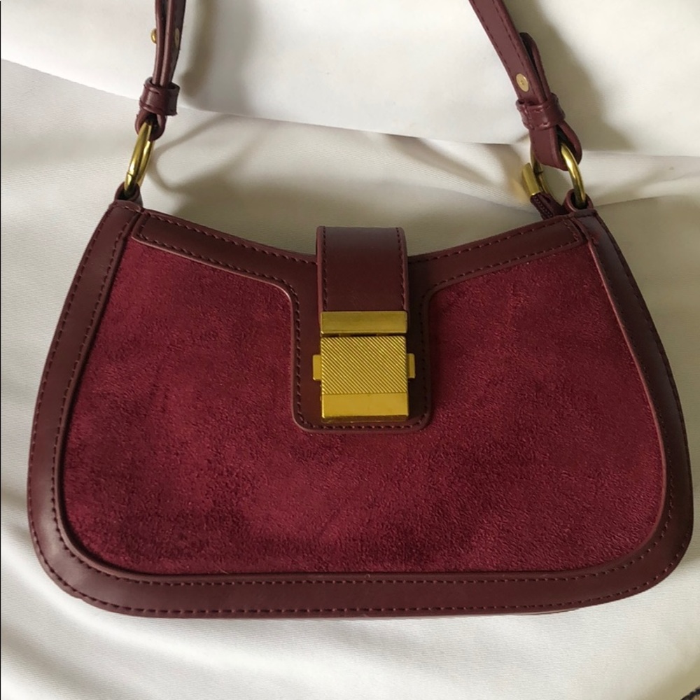 Small Vegan Leather Saddle Bag with Suede detail - Picture 5 of 12